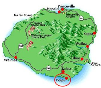 Map of the Poipu area near Kiahuna Plantation, Kauai