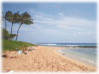 White sand swimming beach just steps from Kiahuna 22 at Kiahuna Plantation, Poipu